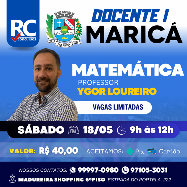 ESPECÍFICA DOC I - MATEMÁTICA (YGOR LOUREIRO)  - MARICÁ - PRESENCIAL | UNIDADE MADUREIRA  