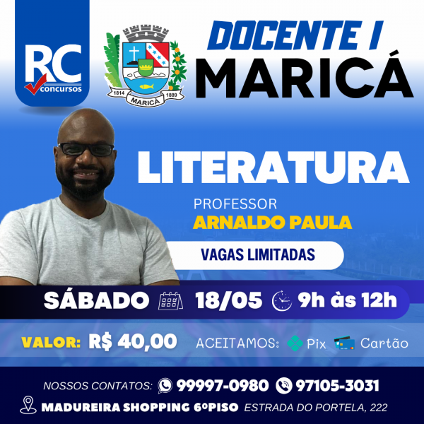  ESPECÍFICA DOC I - LITERATURA (ARNALDO PAULA)  - MARICÁ - PRESENCIAL | UNIDADE MADUREIRA  