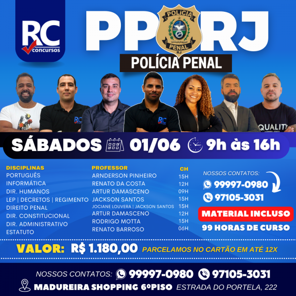 POLÍCIA PENAL - Rio de Janeiro (SÁBADOS)  - UNIDADE MADUREIRA - PRESENCIAL 