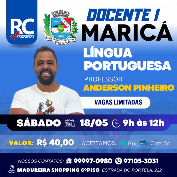  ESPECÍFICA DOC I - PORTUGUÊS (ANDERSON PINHEIRO)  - MARICÁ - PRESENCIAL | UNIDADE MADUREIRA  