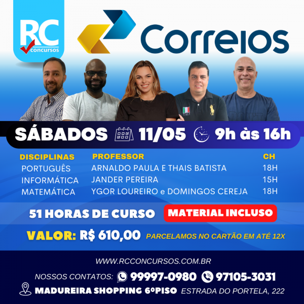 CORREIOS (SÁBADOS)  - UNIDADE MADUREIRA - PRESENCIAL