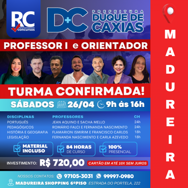 CAXIAS | PROFESSOR I e ORIENTADOR  - UNIDADE MADUREIRA - PRESENCIAL 