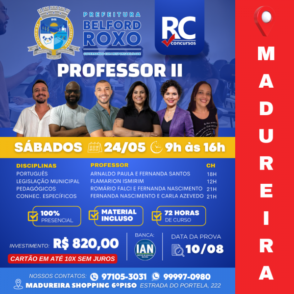 BELFORD ROXO | PROFESSOR II  - UNIDADE MADUREIRA - PRESENCIAL 
