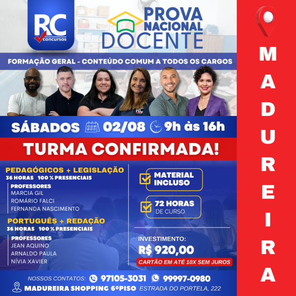 PND - Prova Nacional Docente (Formação Geral)  - UNIDADE MADUREIRA - PRESENCIAL 