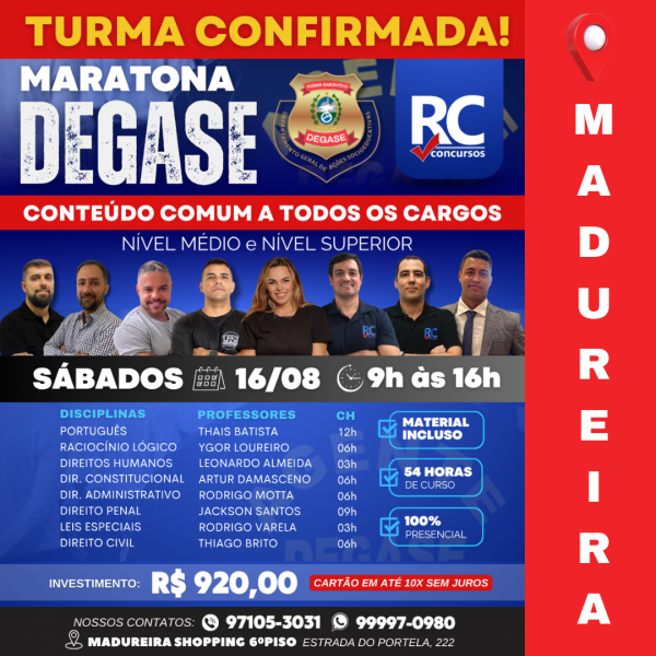 MARATONA DEGASE   - UNIDADE MADUREIRA - PRESENCIAL 