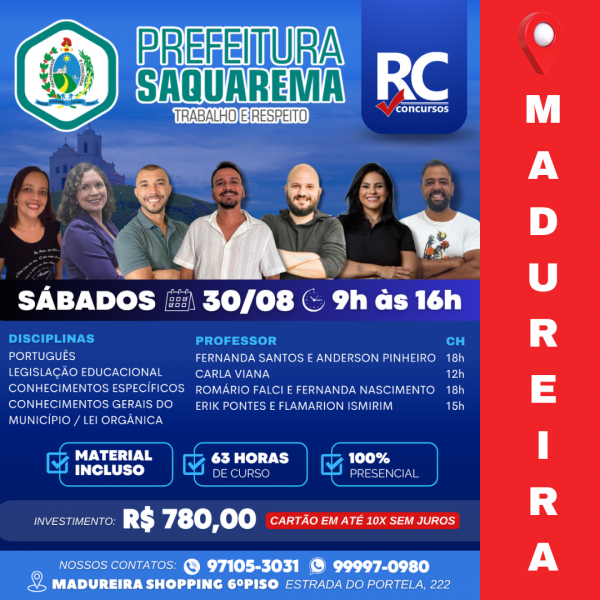 MAGISTÉRIO SAQUAREMA (SÁBADOS)  - UNIDADE MADUREIRA - PRESENCIAL 