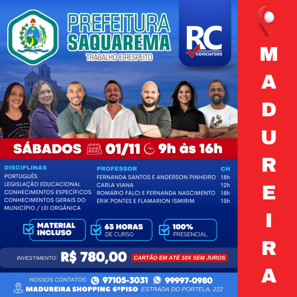 MAGISTÉRIO SAQUAREMA (SÁBADOS)  - UNIDADE MADUREIRA - PRESENCIAL 