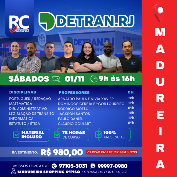 DETRAN (SÁBADOS)  - UNIDADE MADUREIRA - PRESENCIAL 