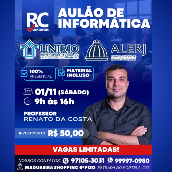 AULÃO ALERJ / UNIRIO (Informática)  - UNIDADE MADUREIRA - PRESENCIAL 
