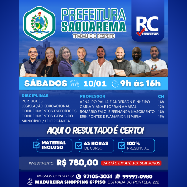 SAQUAREMA (SÁBADOS)  - UNIDADE MADUREIRA - PRESENCIAL 