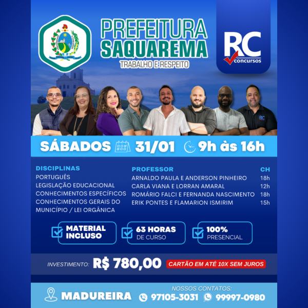 SAQUAREMA (SÁBADOS)  - UNIDADE MADUREIRA - PRESENCIAL 