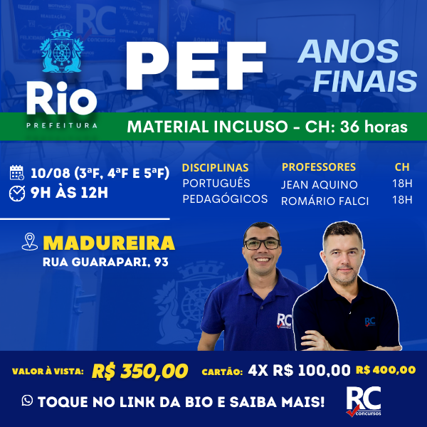 PEF - ANOS FINAIS | MANHÃ  - UNIDADE MADUREIRA - PRESENCIAL 
