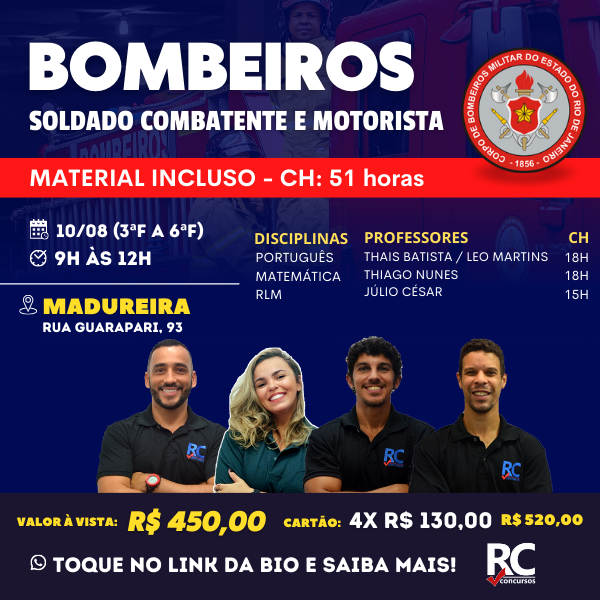 BOMBEIROS - MANHÃ   - Soldado Combatente e Motorista