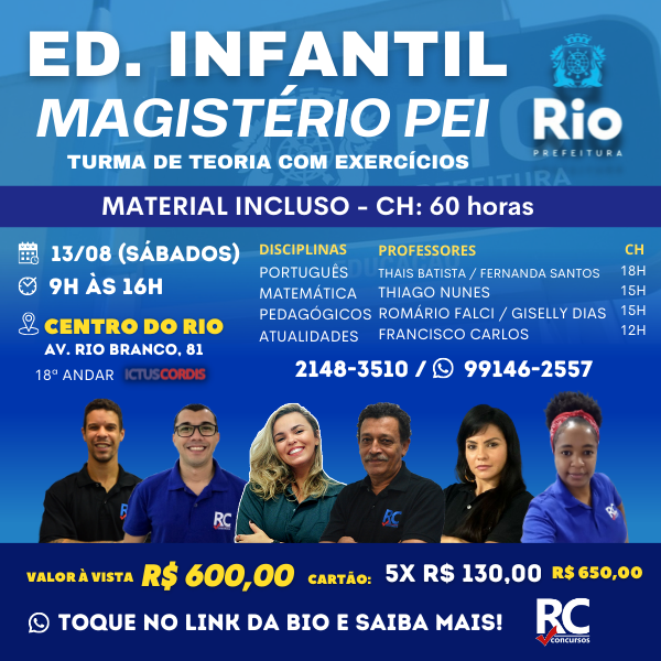 PEI | CENTRO DO RIO (SÁBADO)  - Professor de Educação Infantil | Prefeitura do RIO